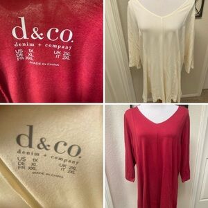 Women’s V-Neck Tops Set of Two Red and Beige